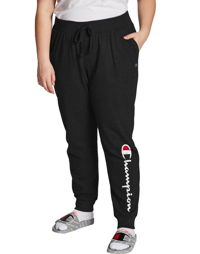 Champion Womens Joggers NZ - Plus Powerblend Fleece Script Logo Black ( 2473-EVSIH )